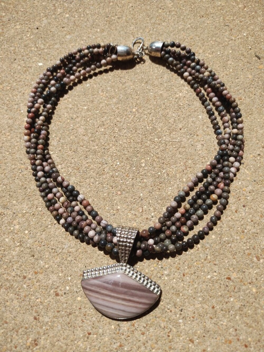 Jay King DTR 5 Strand petrified Wood necklace pendant set 925 Sterling Silver - Picture 3 of 8